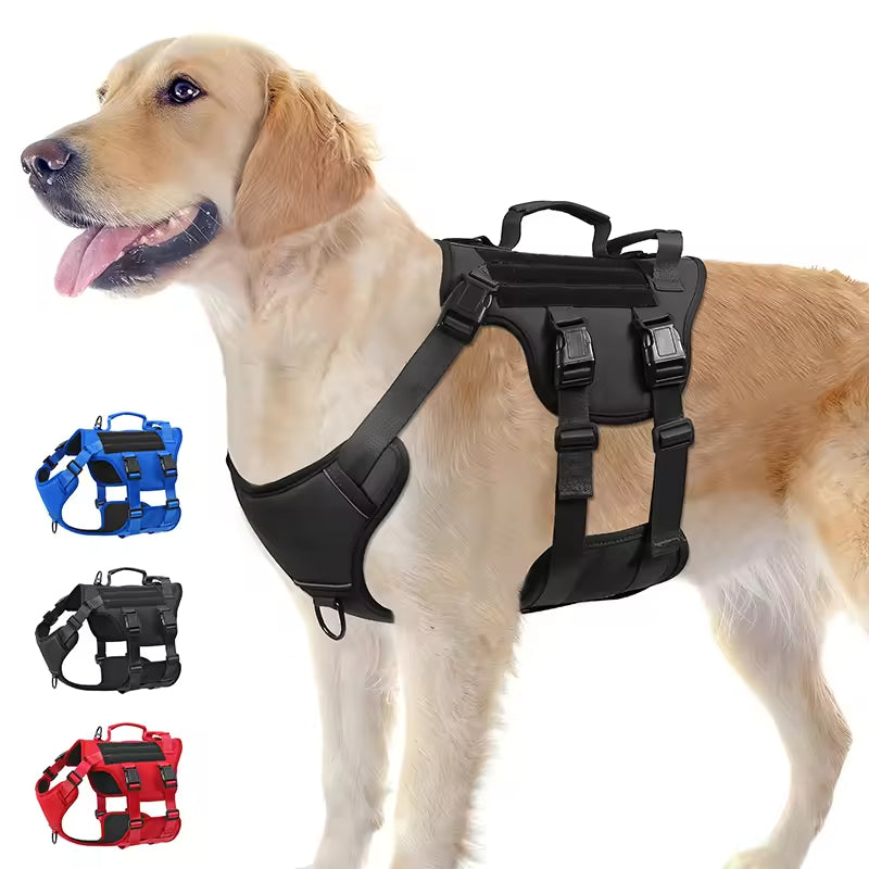 Heat-resistant Durable Nylon Tactical Service Dog Harness, Adjustable No-pull Reflective Vest With Dual Handles For Large Dogs-0