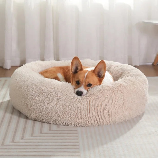 Nice Quality Drop Shipping Cute Animal Fluffy Dog Bed Premium Plush Donut Calming Bed for Pet-0