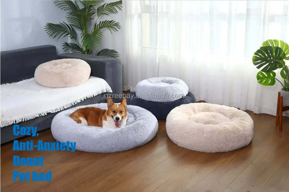 Nice Quality Drop Shipping Cute Animal Fluffy Dog Bed Premium Plush Donut Calming Bed for Pet-1