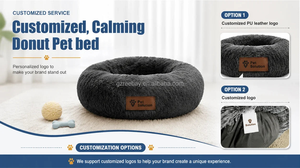 Nice Quality Drop Shipping Cute Animal Fluffy Dog Bed Premium Plush Donut Calming Bed for Pet-3