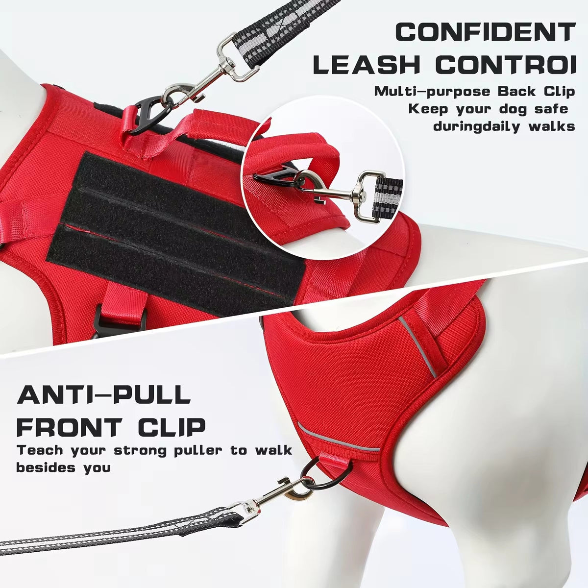 Heat-resistant Durable Nylon Tactical Service Dog Harness, Adjustable No-pull Reflective Vest With Dual Handles For Large Dogs-3