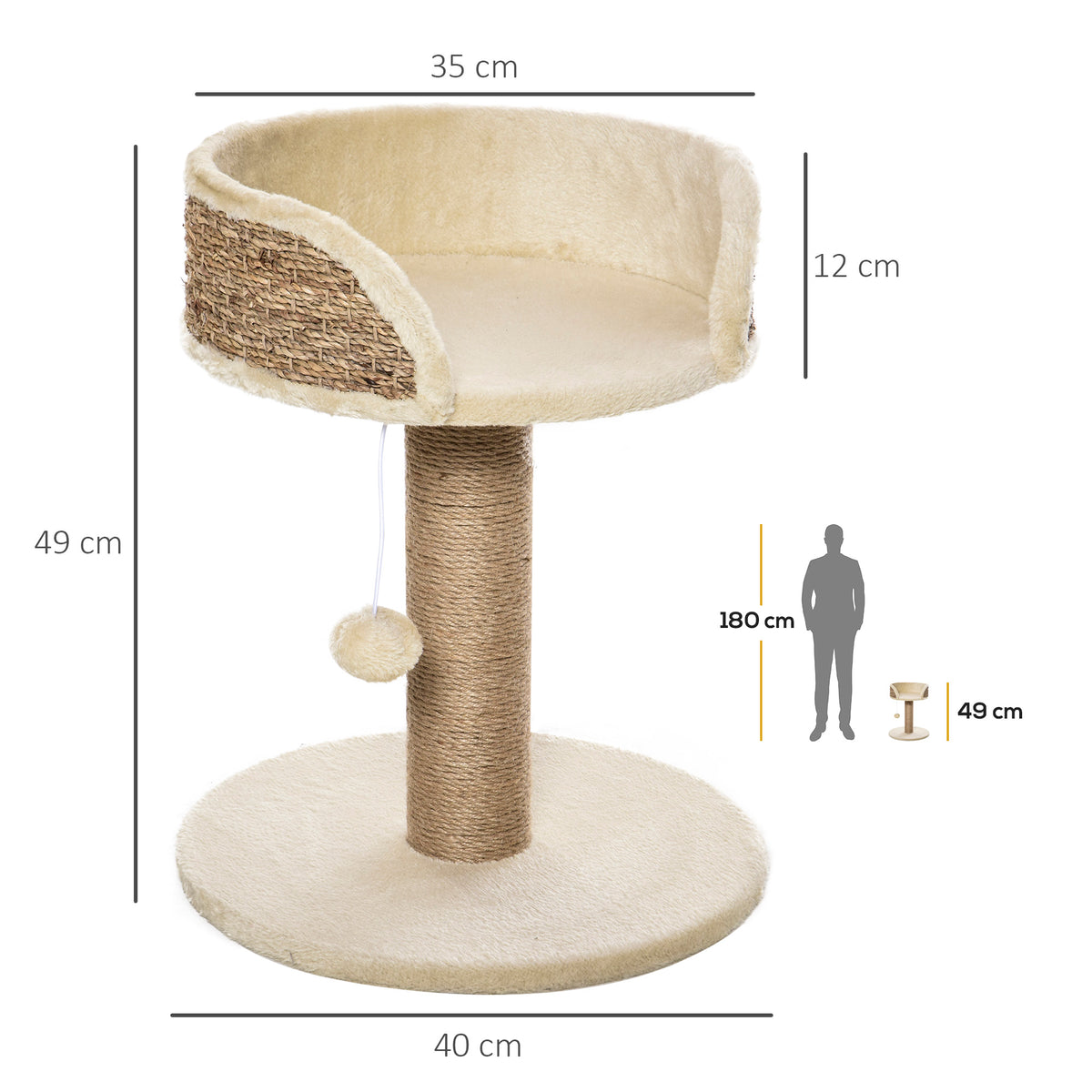 Nook Cat Tree – Plush Perch with Jute Scratching Post & Pompom – image 3